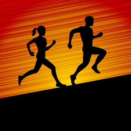 Runners, Man and Woman Running Silhouette  Vector illustrationのイラスト素材