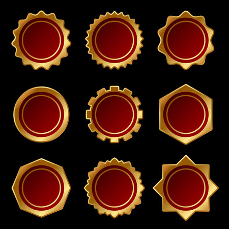Set of Golden Blank Seal Wax Stamp  Vector illustrationのイラスト素材