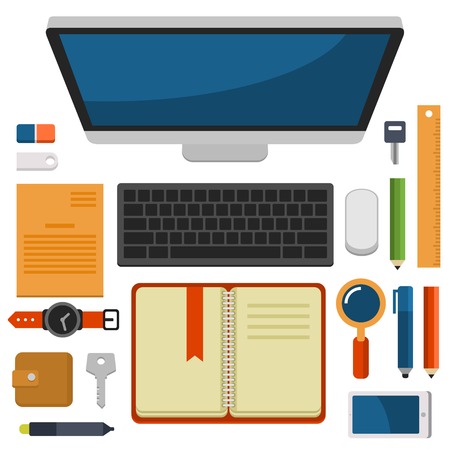 Office Workplace Top View in Flat Design illustrationのイラスト素材