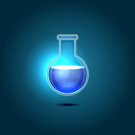 Glass Chemical Flask with Blue Toxic Liquid のイラスト素材