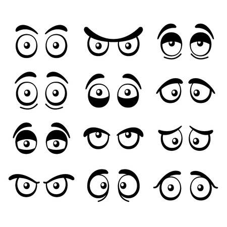 Comic Cartoon Eyes Set on White  Vector Illustrationのイラスト素材