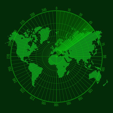 Green Radar Screen. Illustration on Map Backgroundのイラスト素材