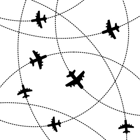 Airplanes White Background with Trajectory. Vector Illustrationのイラスト素材