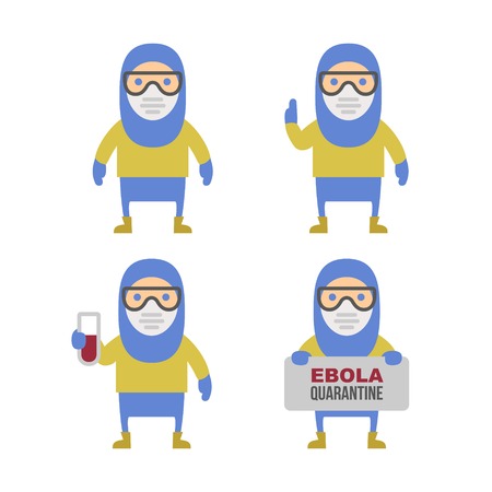 Scientist in Protective Yellow Gear. Cartoon Style Vector Illustration Setのイラスト素材