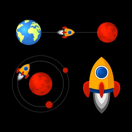 Mission to Mars Icons Set. Vector illustrationのイラスト素材
