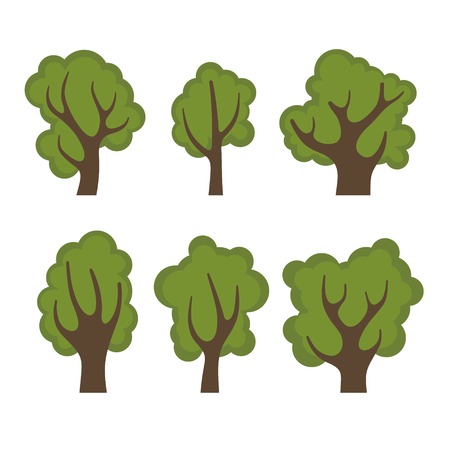 Set of Different Green Trees Cartoon Style. Vector illustrationのイラスト素材