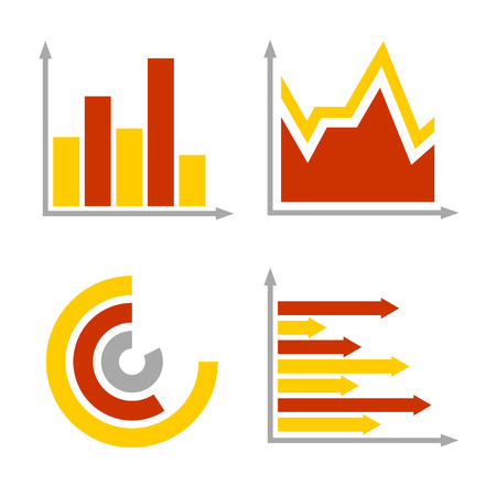 Red and Orange Business Graph Diagram Icons Set. Vectorのイラスト素材