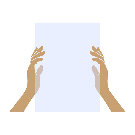 Hands Holding Blank Paper on White Background. Vectorのイラスト素材