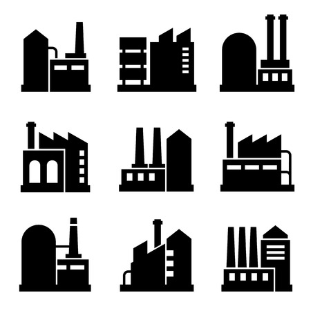 Factory and Power Industrial Building Icon Set 2. Vectorのイラスト素材