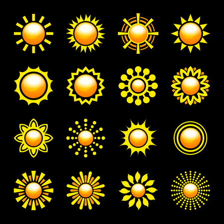 Glossy Sun Icons Set. Vector illustrationのイラスト素材
