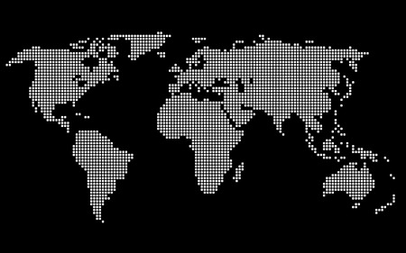 Dotted World Map. White on Black Background. Vector illustrationのイラスト素材