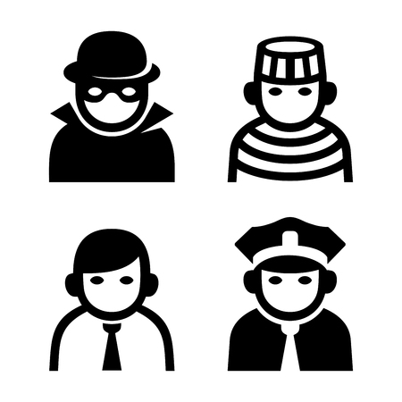 Criminal, Police and Prison Userpic Icons Set. Vector illustrationのイラスト素材