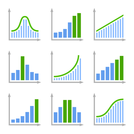 Charts Diagrams and Graphs Flat Icons Set. Vector illustrationのイラスト素材