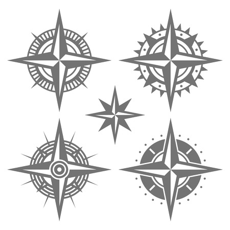 Wind Rose Retro Design Set. Vector illustrationのイラスト素材