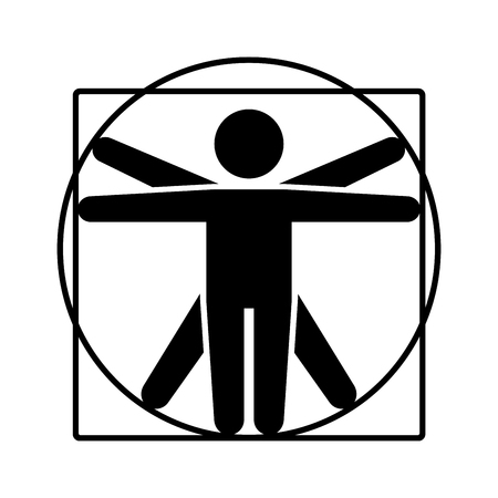 Leonardo da Vinci Vitruvian Man Sign Logo. Stick Style Icon. Vector Illustrationのイラスト素材