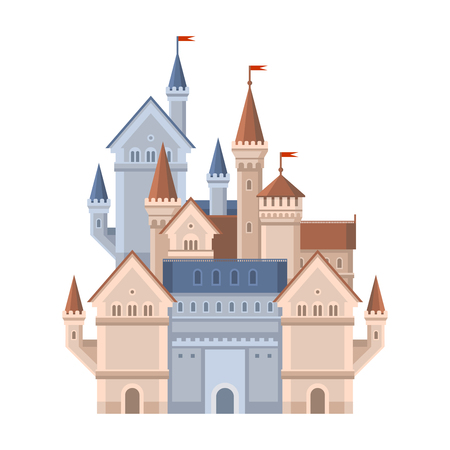 Castle. Magic Fairy Tale Building with Red Flags. Vector illustrationのイラスト素材