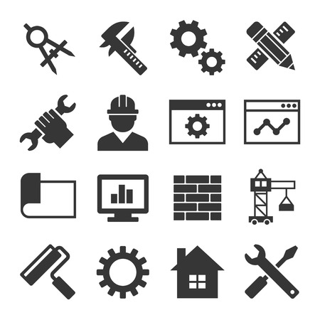 Engineering Icon Set on White Background. Vector illustrationのイラスト素材