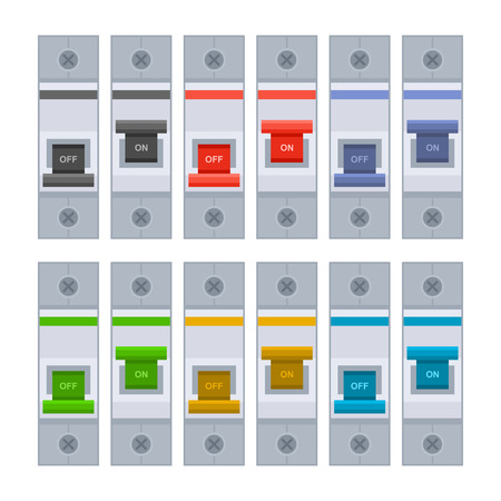 Color Circuit Breakers Set on White Background. Vector illustrationのイラスト素材