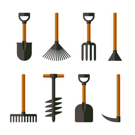 Garden Tools Set on White Background. Vector Illustrationのイラスト素材