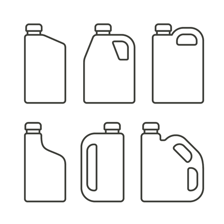 Blank White Plastic Canisters Icons Set for Motor Machine Oil. Vector illustrationのイラスト素材