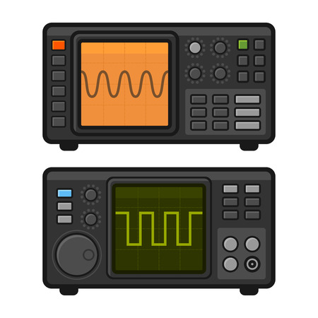 Digital Oscilloscope Set on White Background. Vector illustrationのイラスト素材