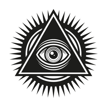 Masonic Symbol. All Seeing Eye Inside Pyramid Triangle Icon. Vector illustrationのイラスト素材