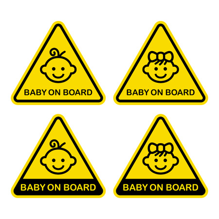 Baby on Board Sign Set. White Background. Vector Illustration.のイラスト素材
