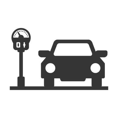Car with Parking Meter Icon on White Background. Vector illustrationのイラスト素材