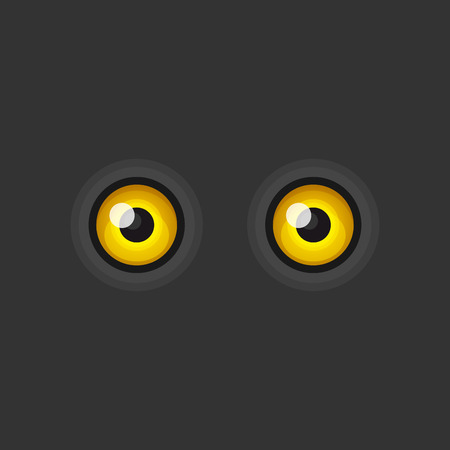 Yellow Cartoon Eyes on Dark Background. Vector illustrationのイラスト素材