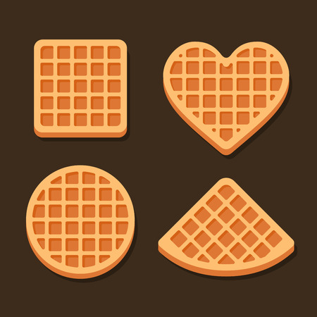 Belgium Waffles Icon Set on Dark Background. Vector illustrationのイラスト素材