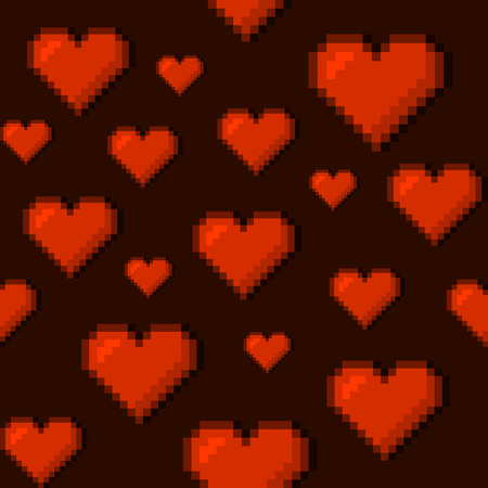 Pixel Art Style Hearts Seamless Background. Vectorのイラスト素材