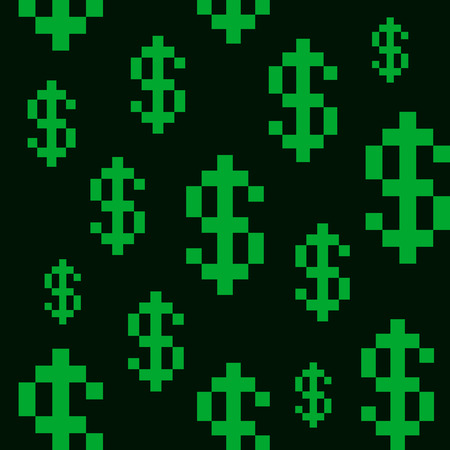 Pixel Style Dollar Seamless Pattern Background. Vectorのイラスト素材