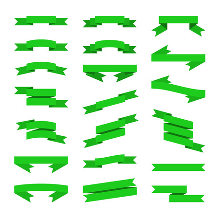 Green Flat Style Ribbons Banners Set. Vectorのイラスト素材