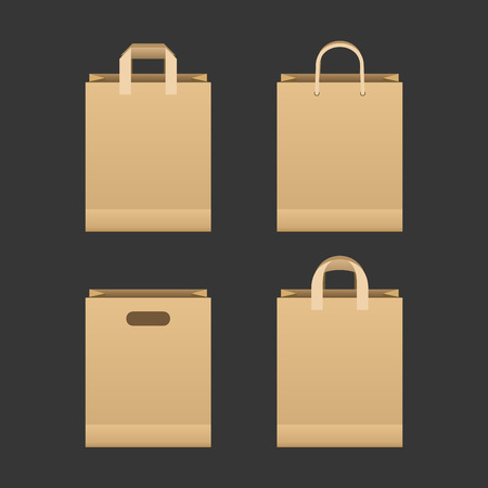 Brown Paper Shopping Bag Setのイラスト素材