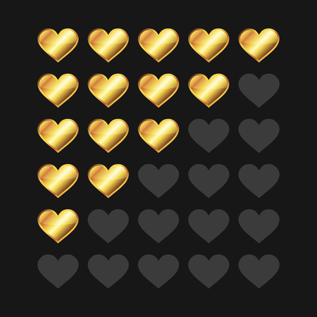 Golden Rating Hearts Panel Set. Vector illustrationのイラスト素材
