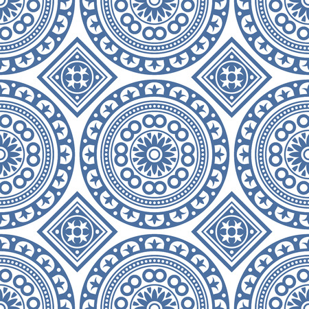 Azulejo Seamless Portuguese Tile Blue Pattern. Vectorのイラスト素材