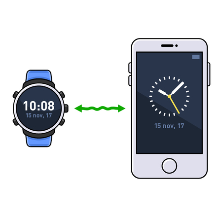 Smart Watch and Phone. Time Synchronization. Vectorのイラスト素材