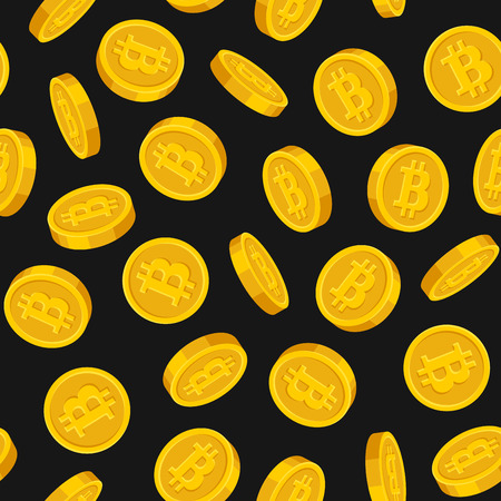 Gold Bitcoins Seamless Pattern with Black Background Vectorのイラスト素材