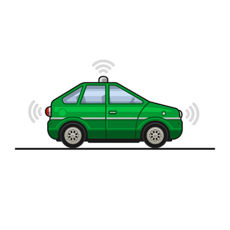 Green Smart Car Icon with Sensors and Radar. Vectorのイラスト素材