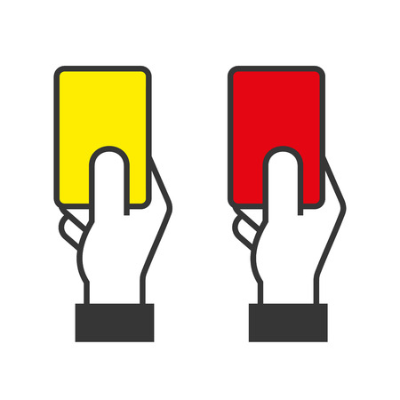 Judge Hands Holding Red and Yellow Cards. Vector illustrationのイラスト素材