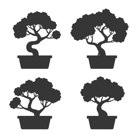 Bonsai Tree Silhouette Setのイラスト素材