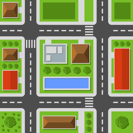 City Top View. Town Map Seamless Pattern. Vector Illustrationのイラスト素材