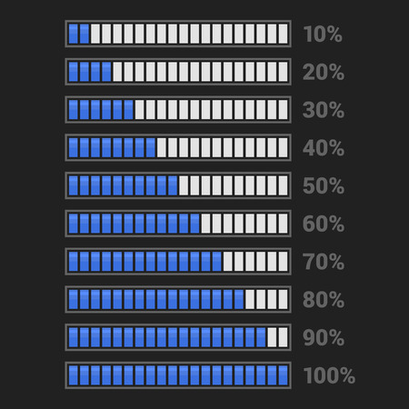 Blue Progress Bar Set on Dark Background. Vector illustrationのイラスト素材