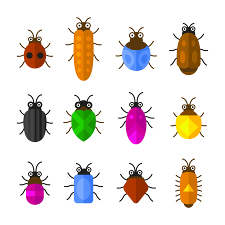 Bugs and Insects Icons Set. Cute Cartoon Style. Vectorのイラスト素材