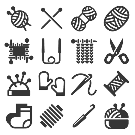 Knitting Hand Made Icons Set on White Background. Vectorのイラスト素材