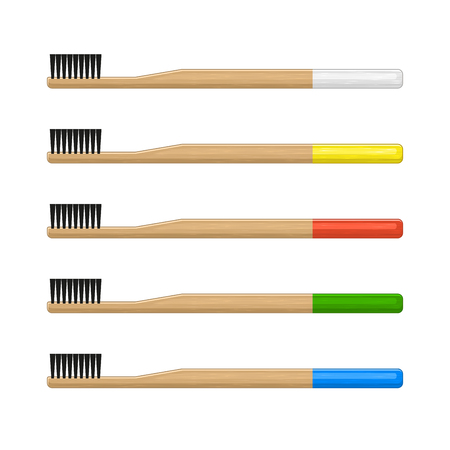 Bamboo Toothbrush Set on White Background. Vector illustrationのイラスト素材