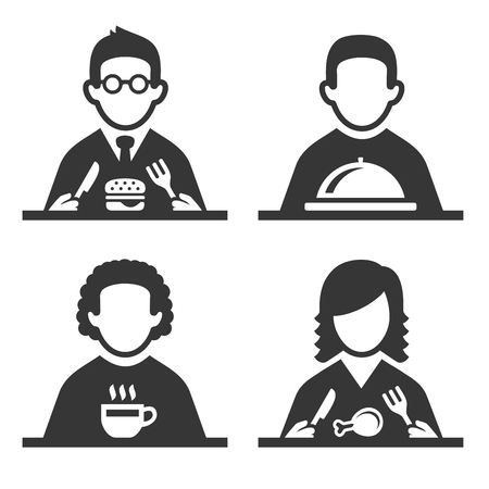 People Eating Tasting Food Pictogram Icon Set. Vector illustrationのイラスト素材