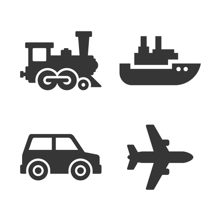 Transport Icons Set. Airplane, Train, Ship and Auto Signs. Vectorのイラスト素材