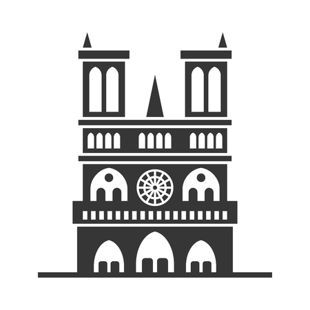 Notre Dame de Paris Cathedral. Line Art Style. Vector illustrationのイラスト素材