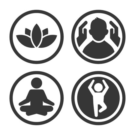 Massage, Spa and Yoga Center Icons Set. Logo on White Background.のイラスト素材